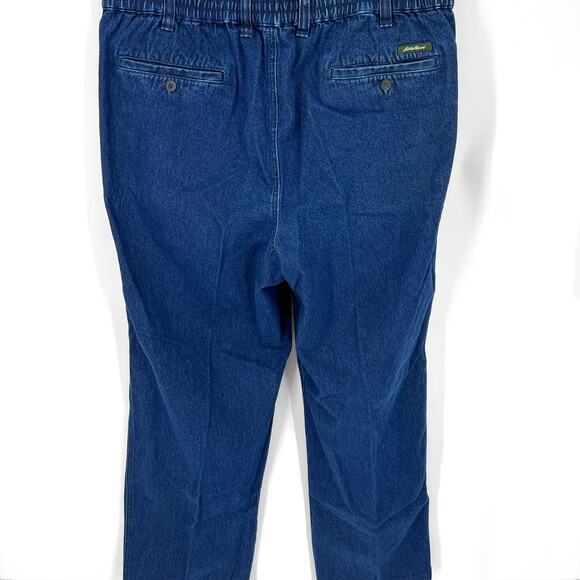 Vintage Mens Eddie Bauer Pleated Jeans Elastic Waist (Back) 100% Cotton Size 40 - Picture 2 of 9